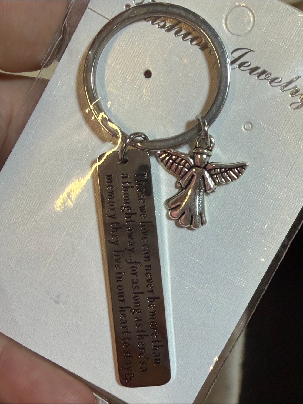 Silver Angel Memorial Keyring with Engraved Sympathy Bar